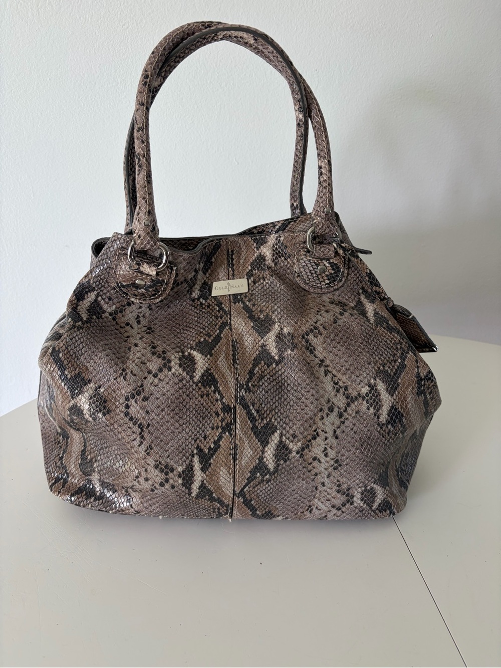 Cole Haan Snake Print Leather Slouchy Shoulder Slouchy Large Tote Bag
